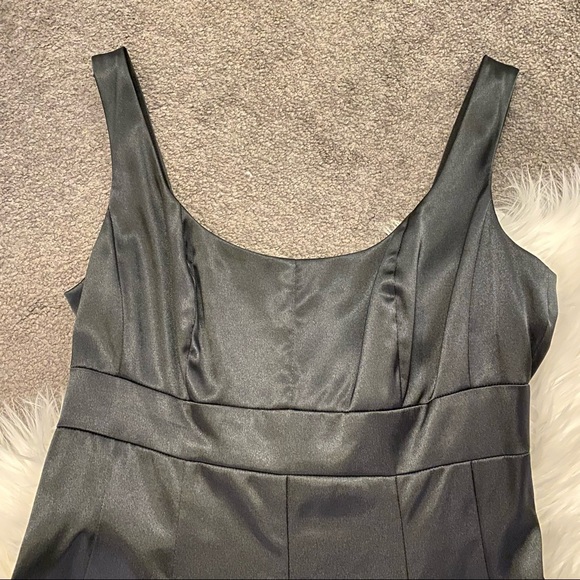 Black satin midi dress with gold trim detail at hem - Picture 2 of 7